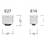 Sriegių dydžiai E27 ir E14