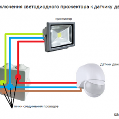 Schema zum Anschließen des Scheinwerfers an den Sensor und das Fotorelais