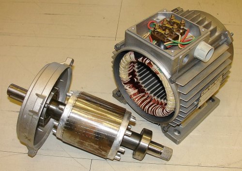 Zkratovaný rotor a stator indukčního motoru